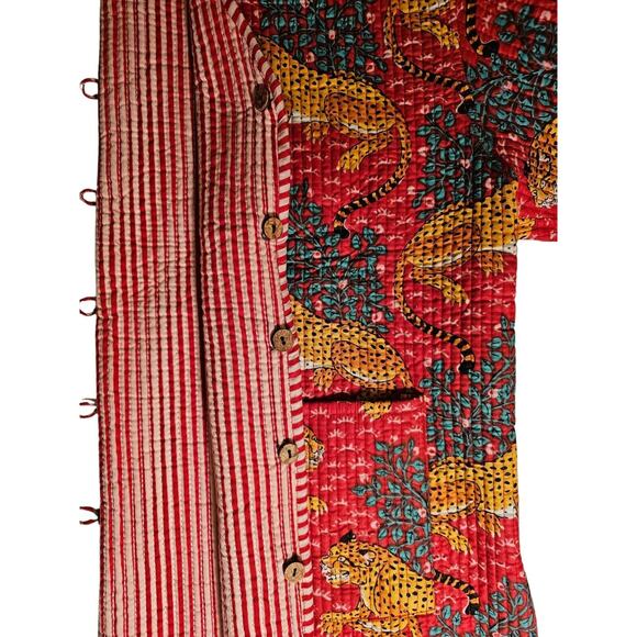 Artisan screen-print quilted jacket, jungle leopards, 100 % cotton, reversible - Picture 6 of 14